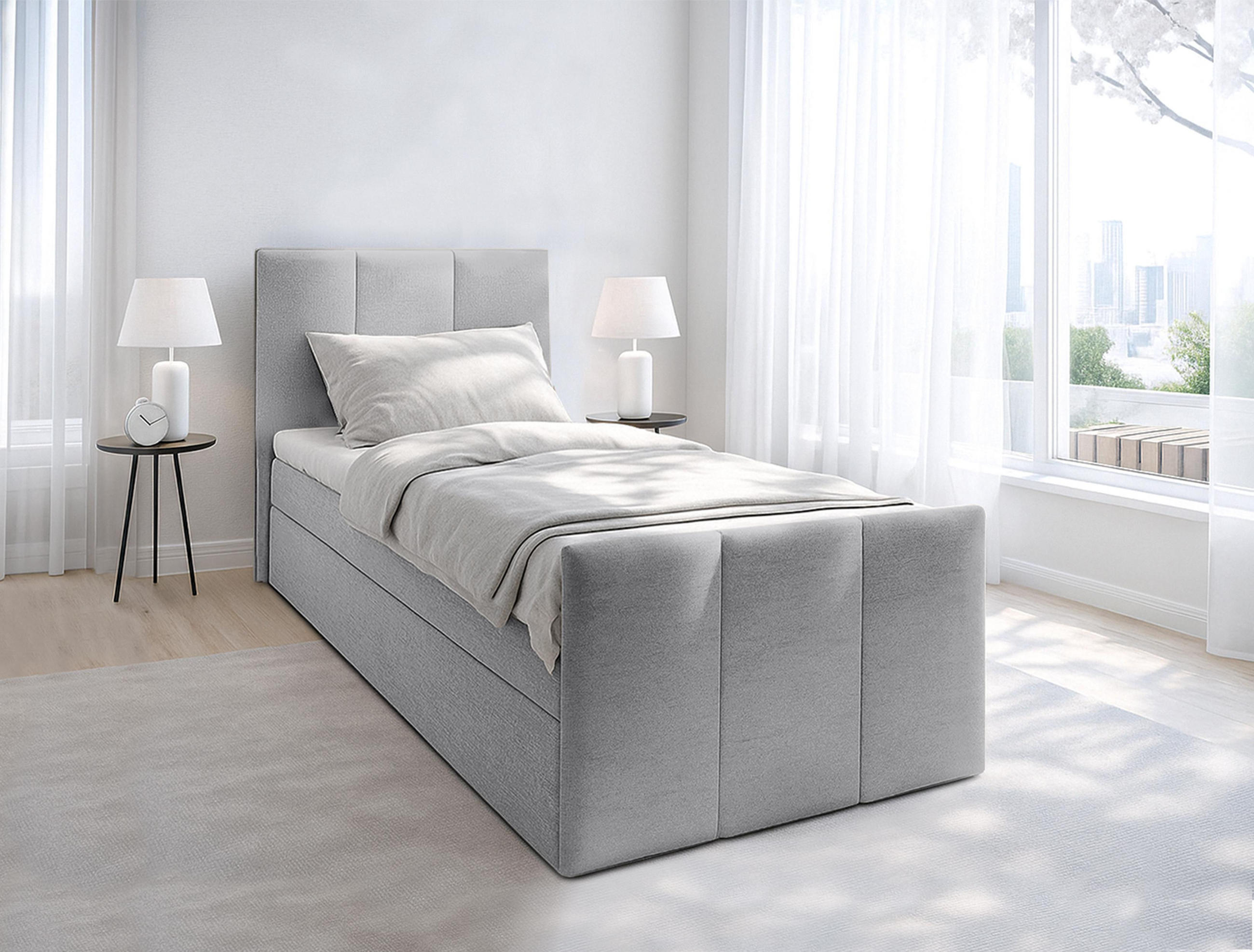 BOXBETT LEVENTE 100x200 cm mit Bettkasten und Matratze - Grau - Schwarz/Grau, Holz/Holzwerkstoff (100/200cm) - AX Living