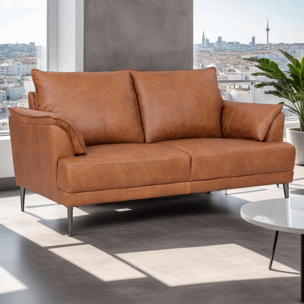 ZWEISITZER-SOFA Echtleder Cognac Braun - Schwarz/Braun, Leder/Metall (160/88/90cm) - Furnhouse