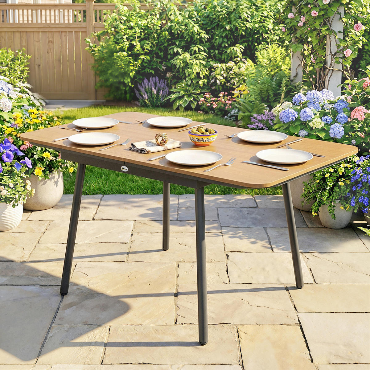 GARTENTISCH DE-07331 für 6 Personen mit WPC-Tischplatte Teak - Teakfarben, Metall (140/80/75cm) - ComfortXL