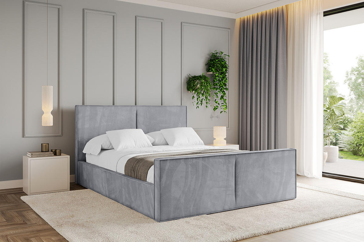 POLSTERBETT mit Bettkasten, Fußteil und Lattenrost, Boxbett ohne Matratze - EMMI-Z 140x200 Hellgrau - Hellgrau, Holzwerkstoff/Textil (140/200cm) - ALTDECOR