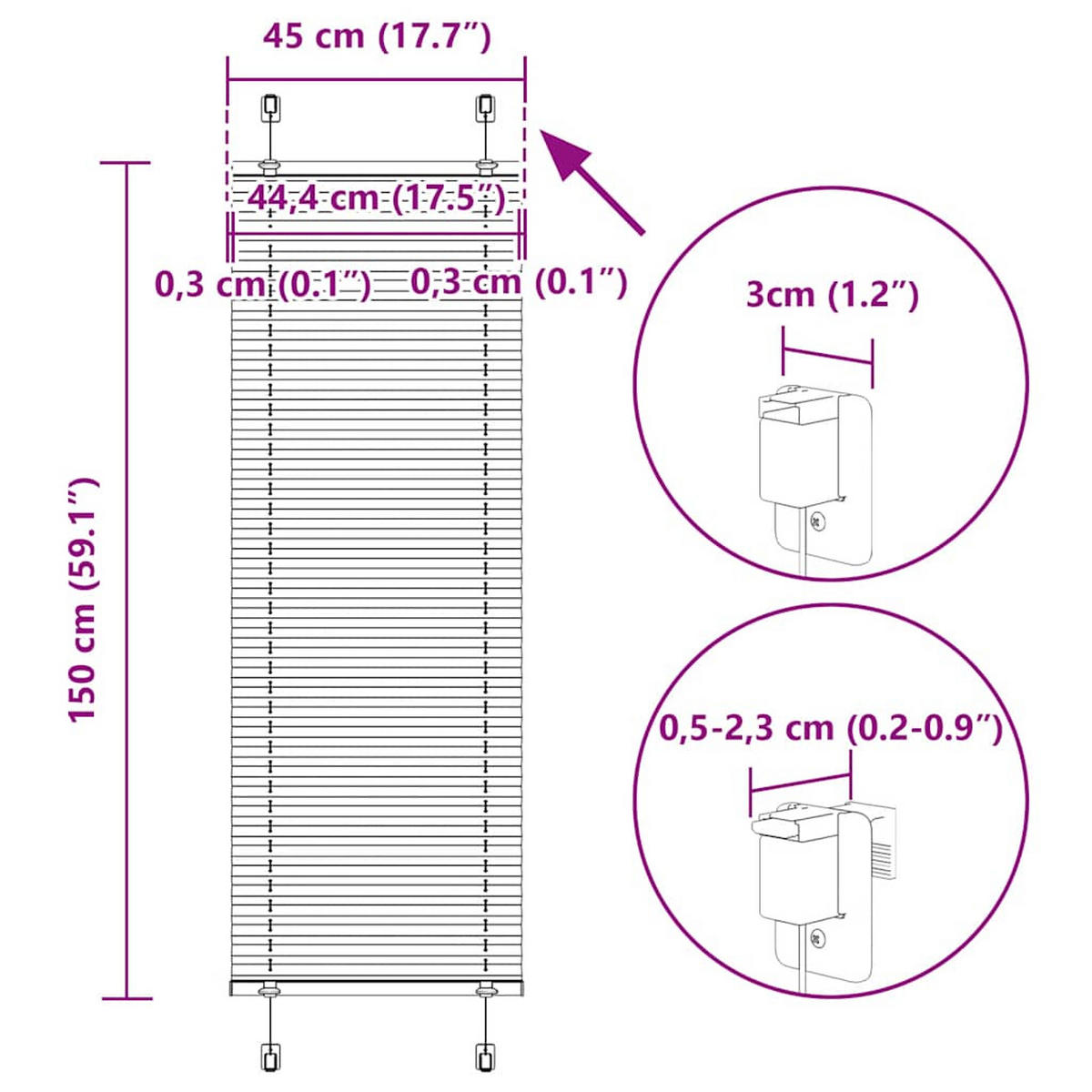 PLISSEE 45/150 cm Stoffbreite 44,4 cm aus Polyester Anthrazit - Anthrazit, Textil (45/150cm) - vidaXL
