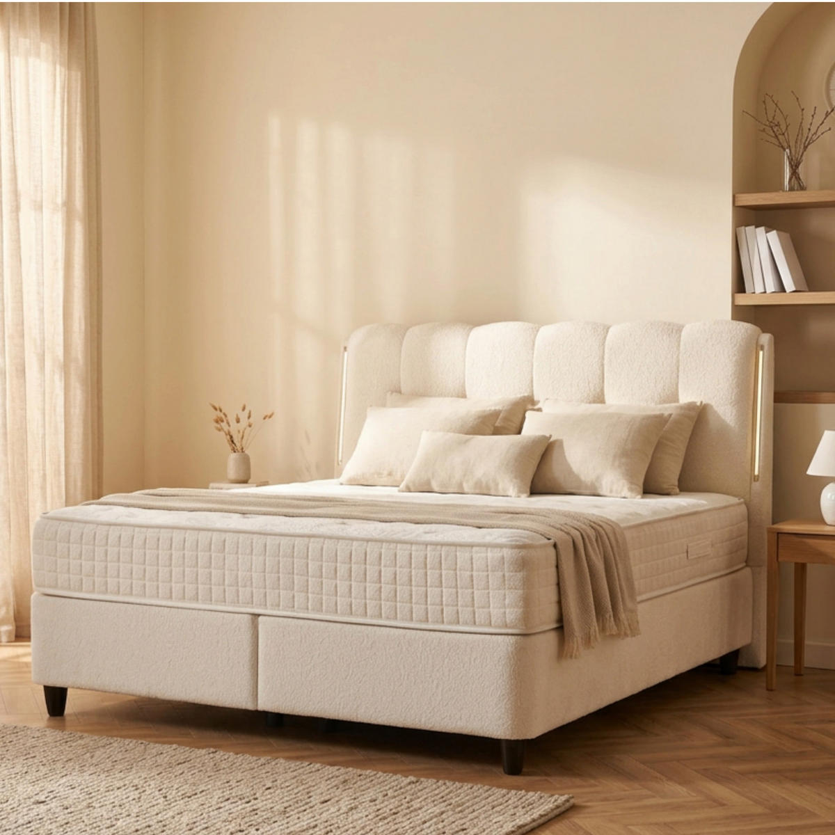 BOXBETT Naturalbett Bett boxspringbett 160x200 mit matratze - Weiß, Holz (160/200cm)
