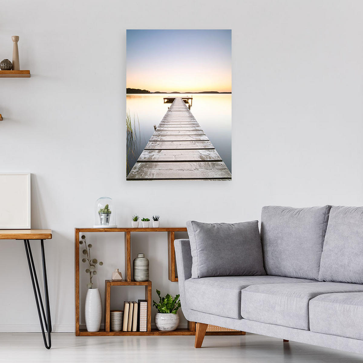WANDBILD, See Pier Landschaft Sonnenuntergang - Blau, Textil (20/30cm) - Feeby