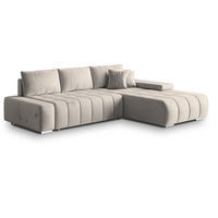 ECKSOFA ALESE R-S Creme Velours-Stoff mit Schlaffunktion - Creme, Holz (265/185cm) - MASSENO
