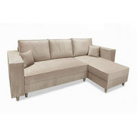 ECKSOFA RIO mit Schlaffunktion und Bettkasten, Farbe: Beige, Velourstoff, Ottomane Universal - Beige, Textil (249/142cm) - Marpur