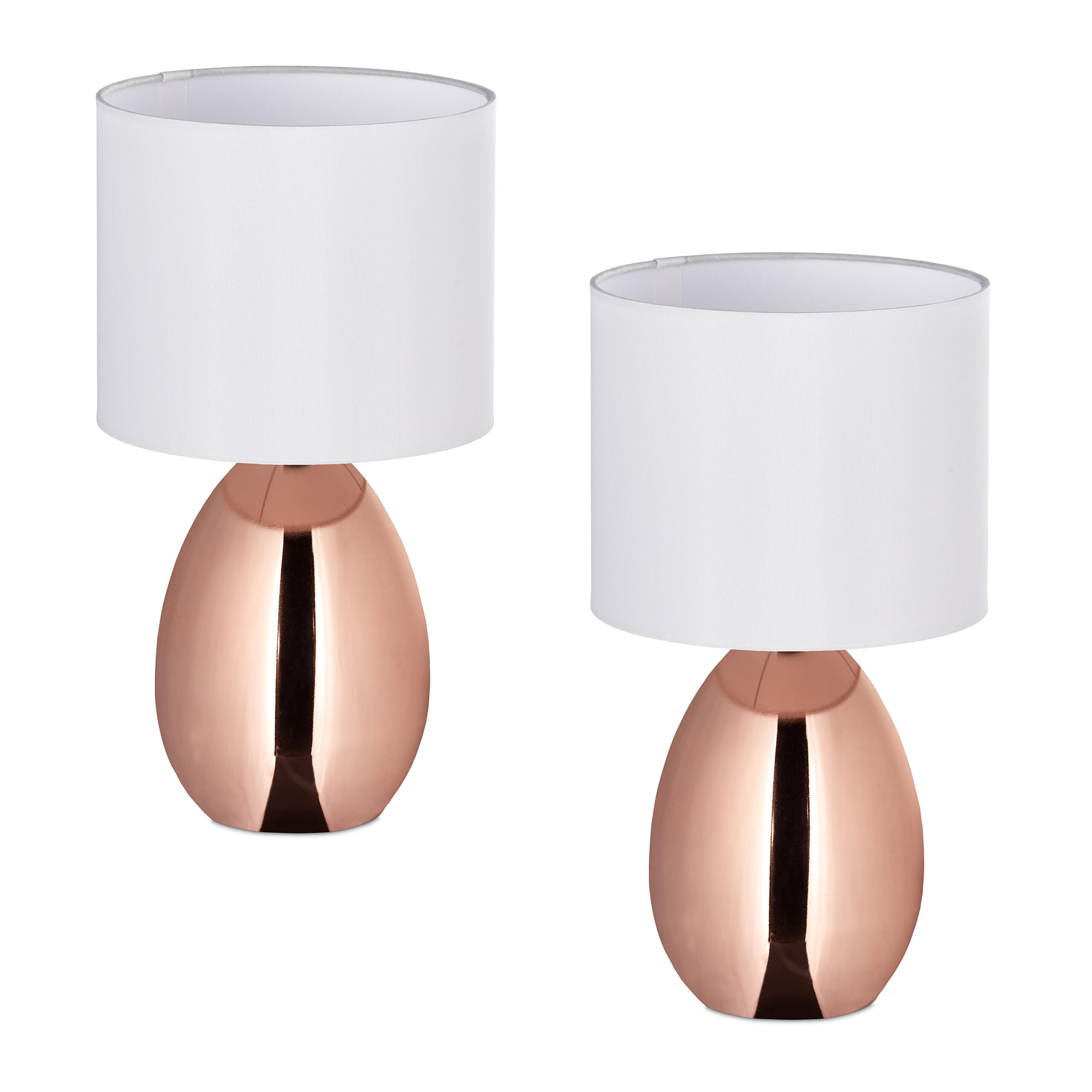 2 x Nachttischlampe - Roségold, Kunststoff/Textil (18/18/33.5cm) - Relaxdays