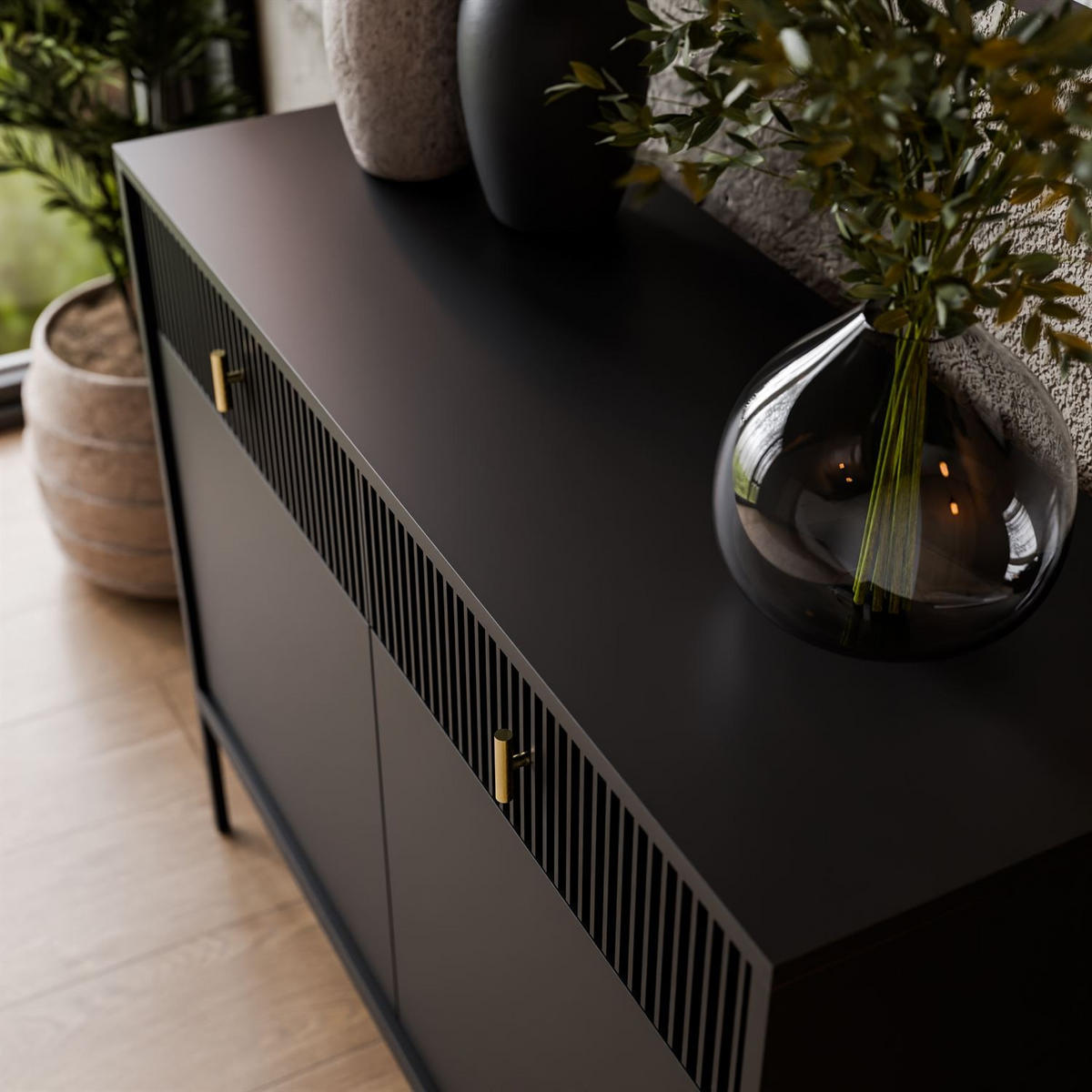 KOMMODE MIDNIGHT 2D2S mit zwei Schubladen auf Gestell schwarz - Schwarz, Holzwerkstoff (104/82.5/39cm) - Lookway