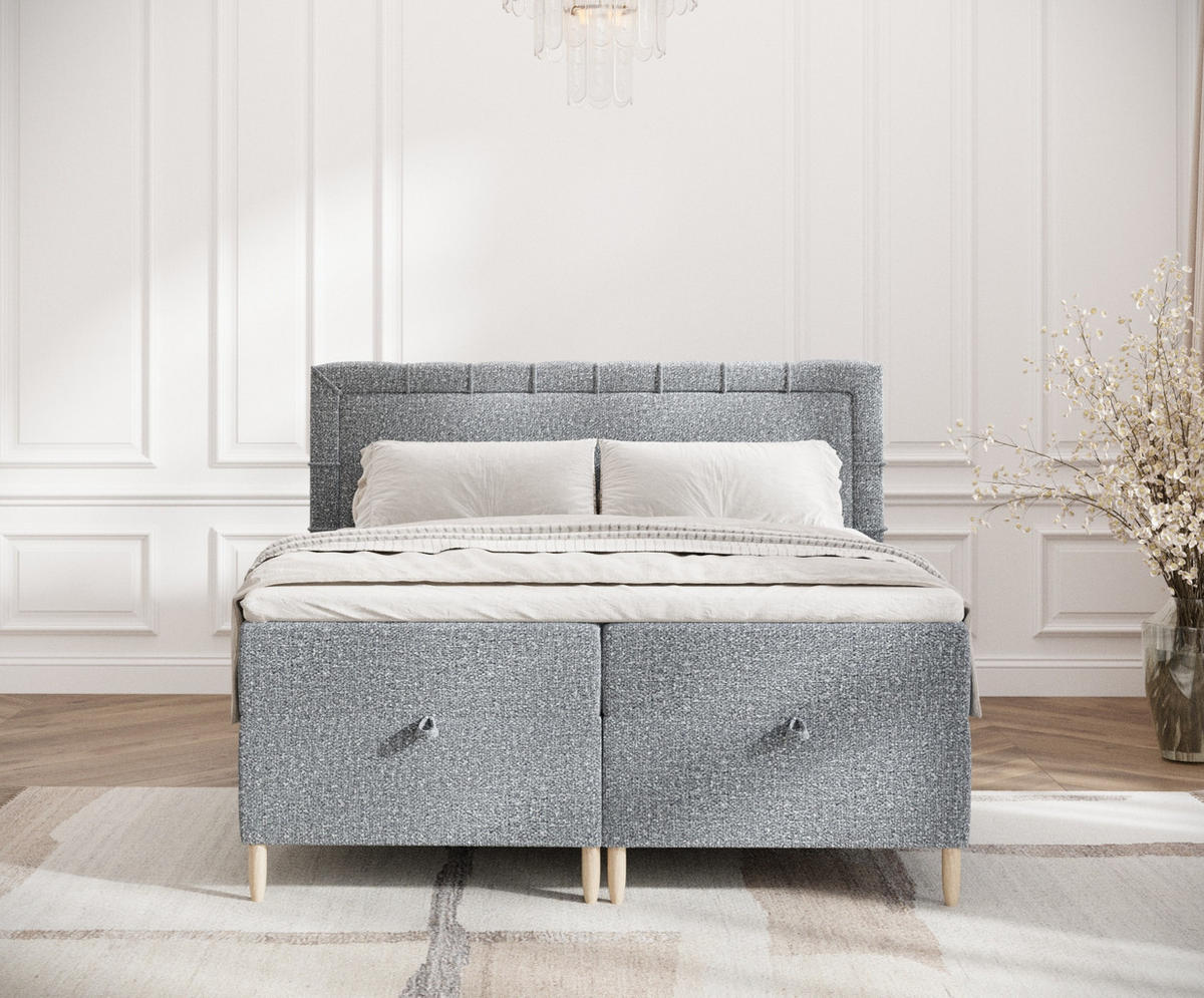 BOXBETT Voyage Grau 140/200 cm mit Matratze und Topper - Naturfarben/Grau, Holz/Holzwerkstoff (140/200cm) - Maison de Reve