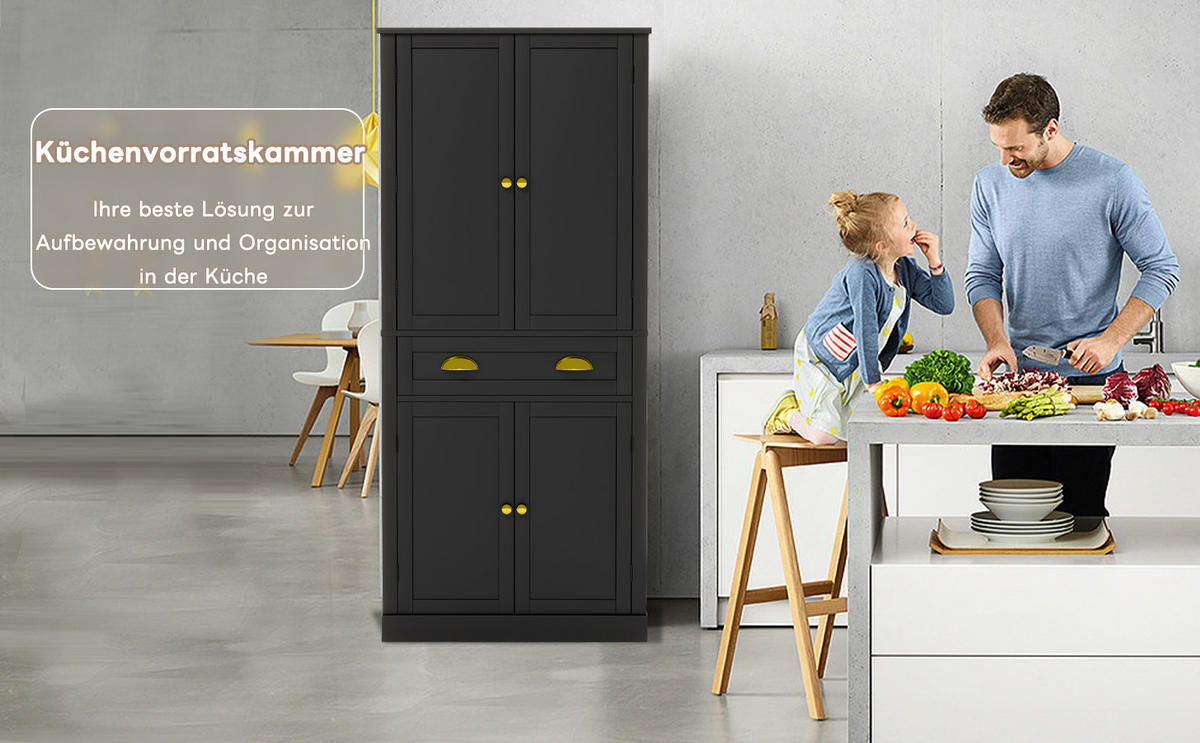 KÜCHENINSEL Schwarz 182 cm mit 4 Türen, 1 Schublade & 6 Fächern - Schwarz, Holz (40/182/80cm) - SHOPENTRA