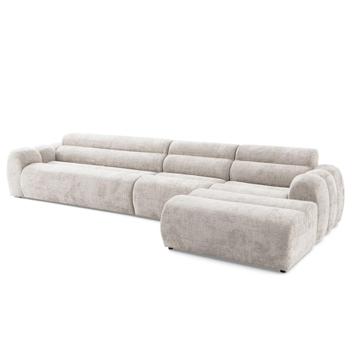 5-SITZER modulares Ecksofa VEER SET 2 Rechts, 175x379 cm, Chenille Webstoff Creme - Creme/Schwarz, Holz/Kunststoff (175/379cm) - Muffo