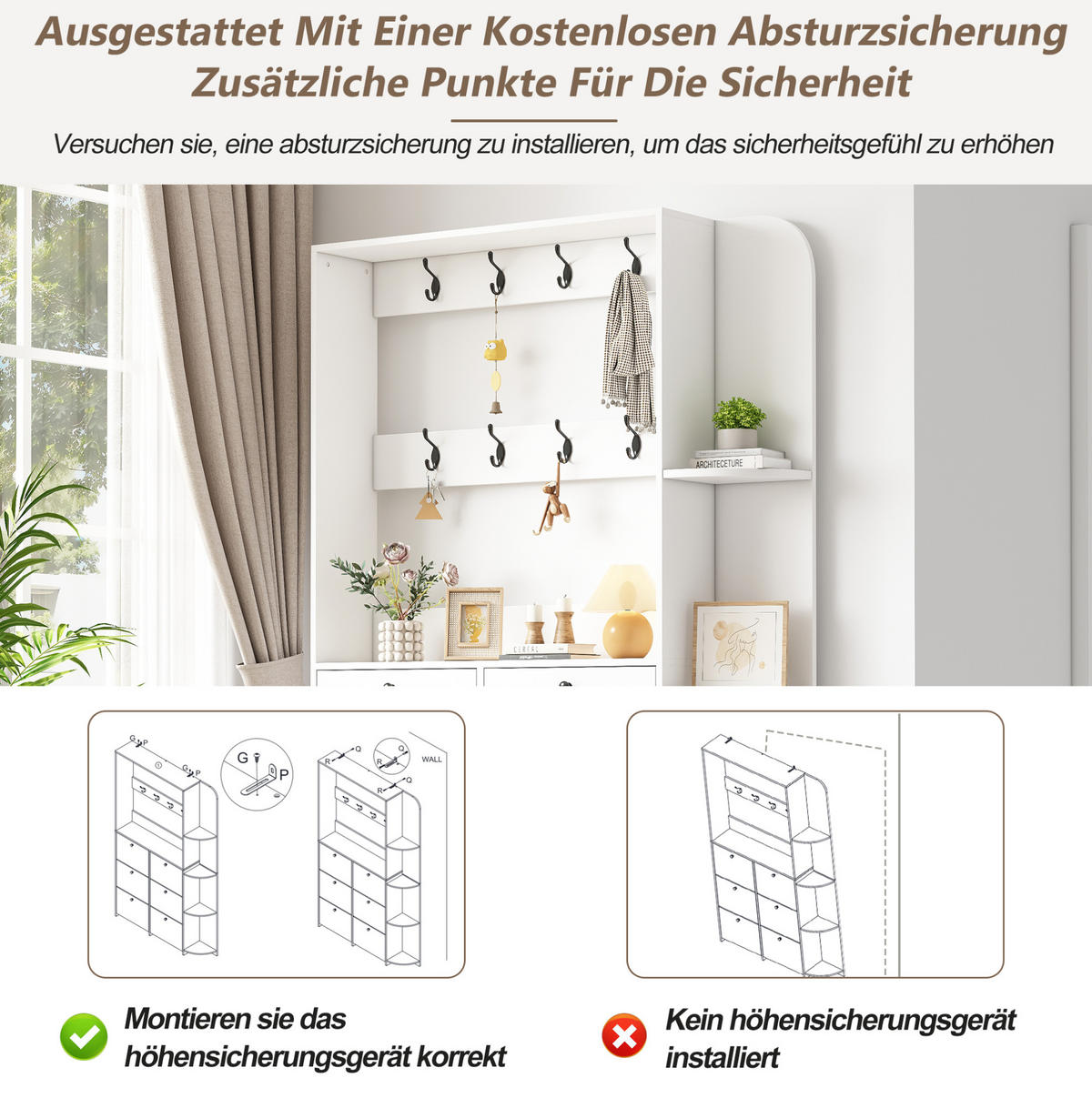 GARDEROBENSCHRANK 120/24/200 cm mit 6 Klapptüren, 8 Haken und 5 Ablageflächen, Weiß - Weiß, Holzwerkstoff (120/200/24cm) - Redom