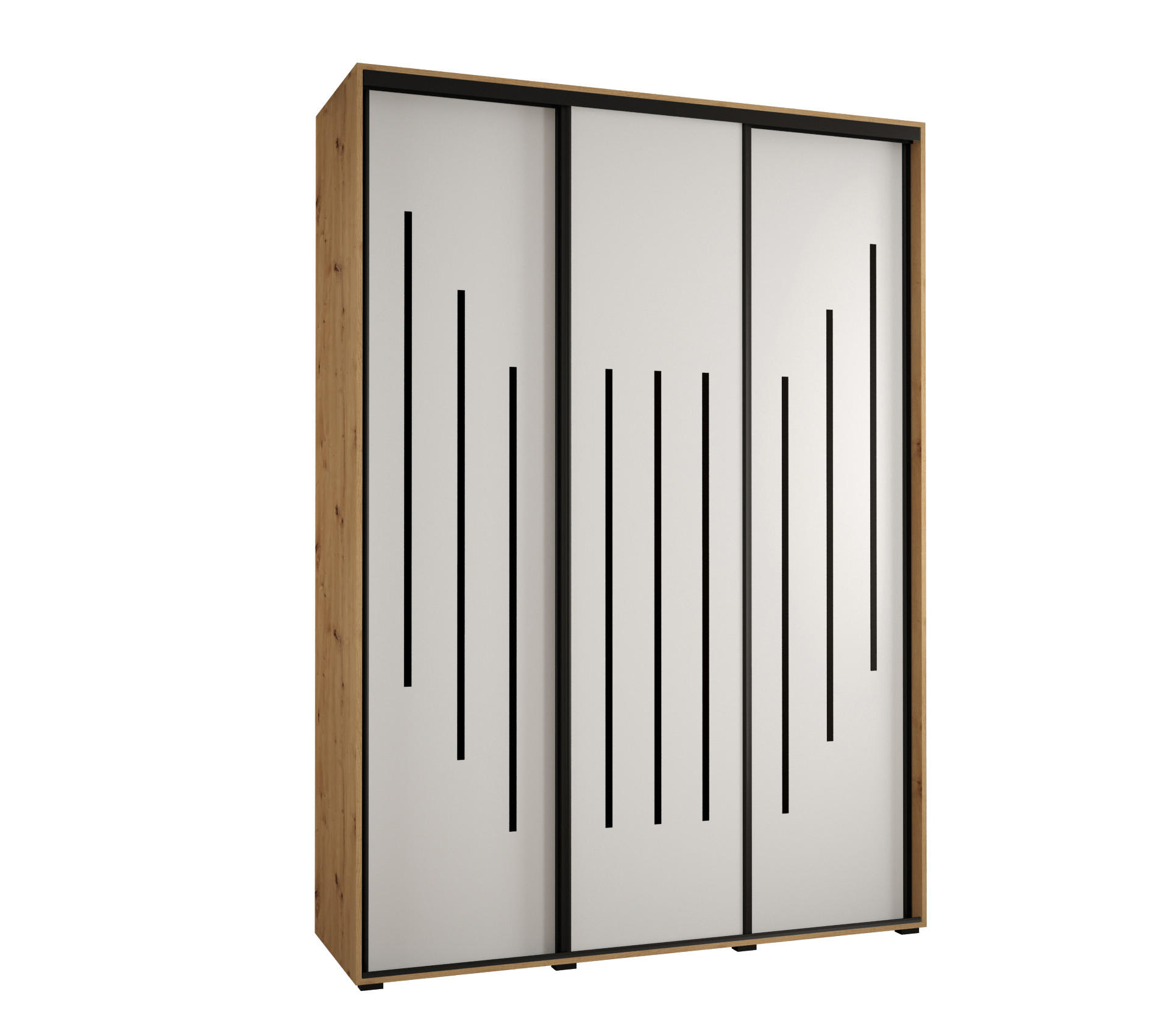 Abiks Möbel SCHWEBETÜRENSCHRANK Eiche Artisan, Weiß, Schwarz 170cm × 60cm × 235cm