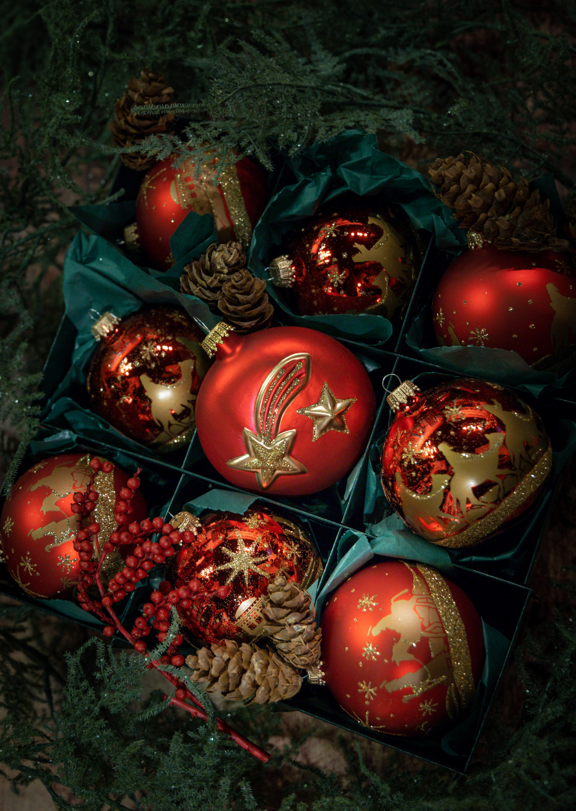 CHRISTBAUMKUGELN Bethlehem-Stil Rot 8cm (Glas / 9 Stk.) - Rot, Glas (8/8/8cm) - Krebs Glas Lauscha