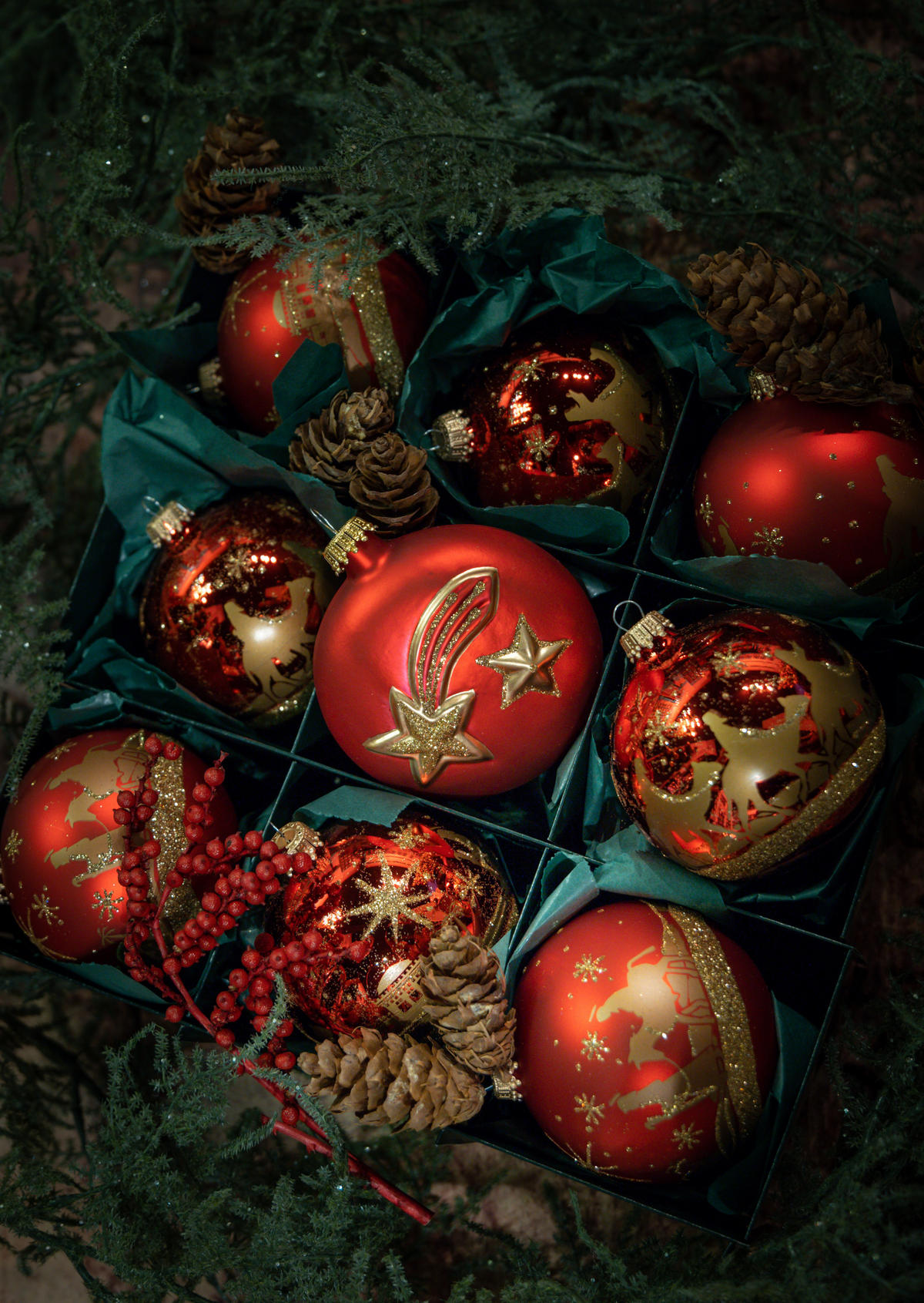 CHRISTBAUMKUGELN Bethlehem-Stil Rot 8cm (Glas / 9 Stk.) - Rot, Glas (8/8/8cm) - Krebs Glas Lauscha