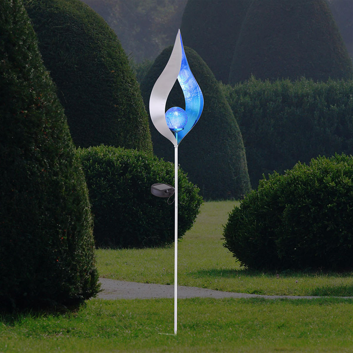 LED AUSSENLEUCHTE Solar silber-blau - Silberfarben, Glas (17.5/6/90cm) - Globo Lighting
