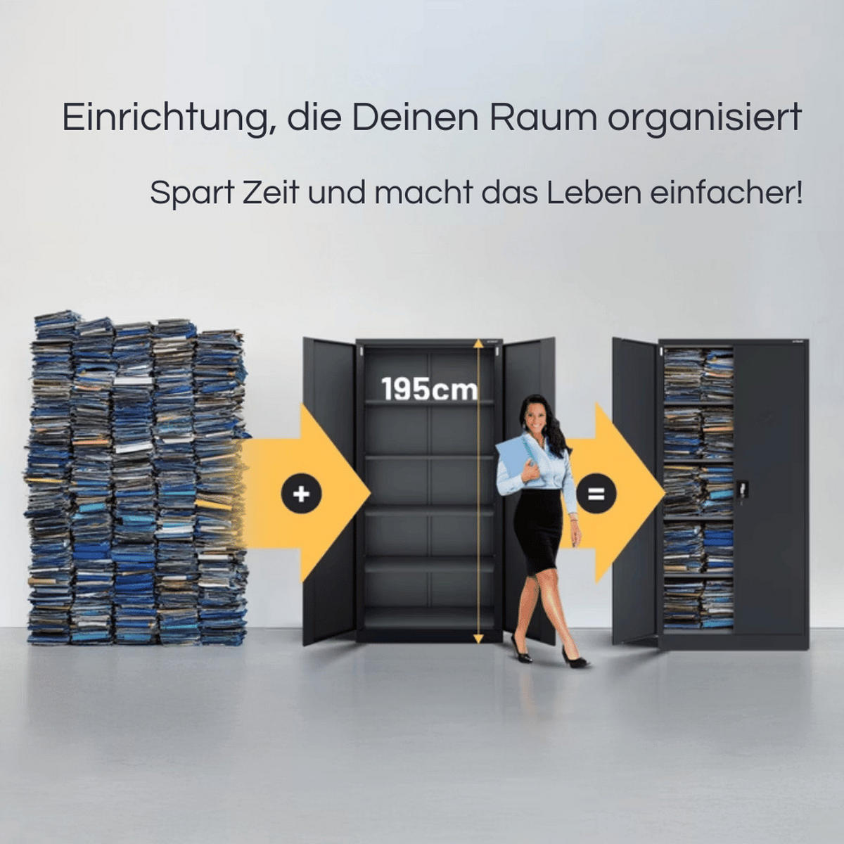 AKTENSCHRANK abschließbar KADO mit Flügeltüren 195x90x40cm Anthrazit - Anthrazit, Metall (90/195/40cm) - DELUKE