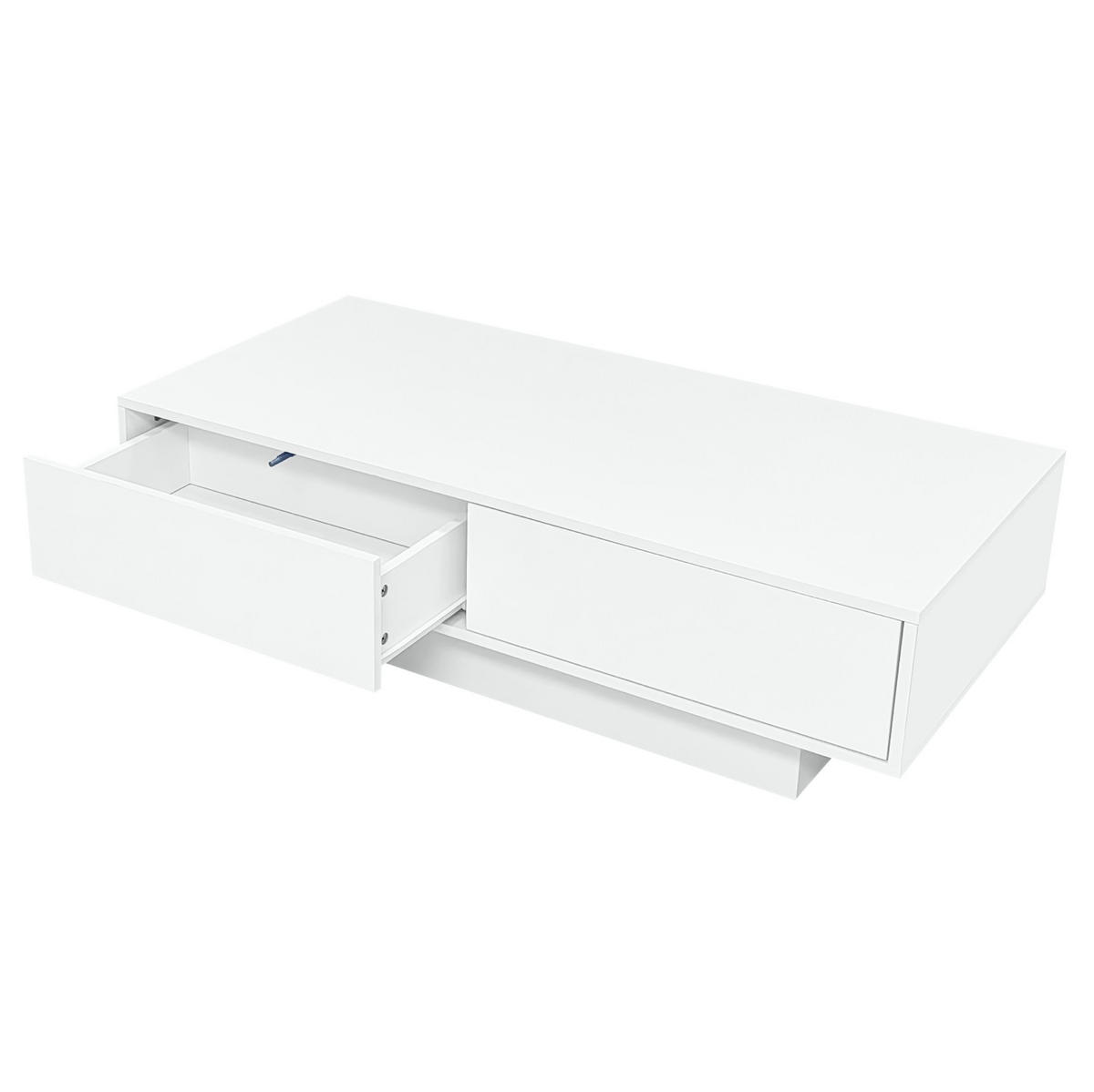 COUCHTISCH aus Spanplatte 115x55x34 cm Weiß mit 2 Schubladen, LED-Beleuchtung und Hochglanz-Oberfläche - Weiß, Holzwerkstoff (115/55/34cm) - Modfu