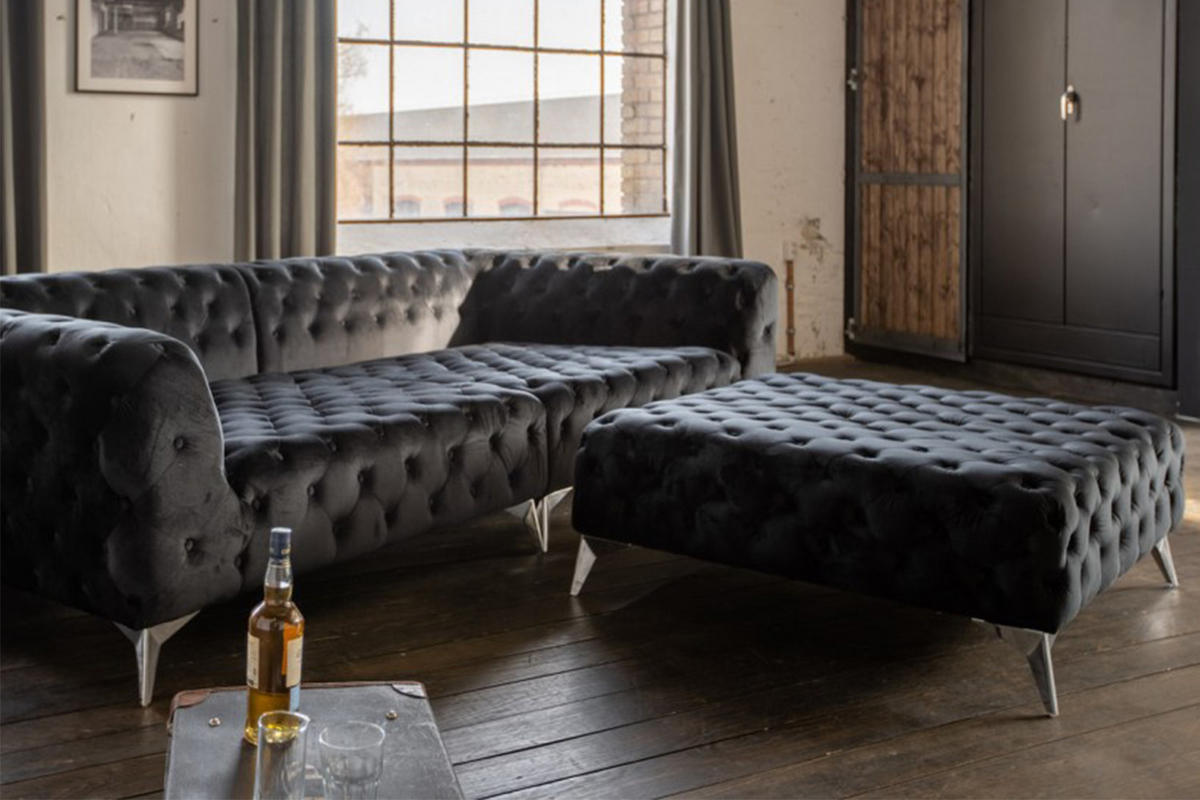 HOCKER NARLA Schwarz Velvet - Silberfarben/Schwarz, Textil (110/44/110cm) - KAWOLA