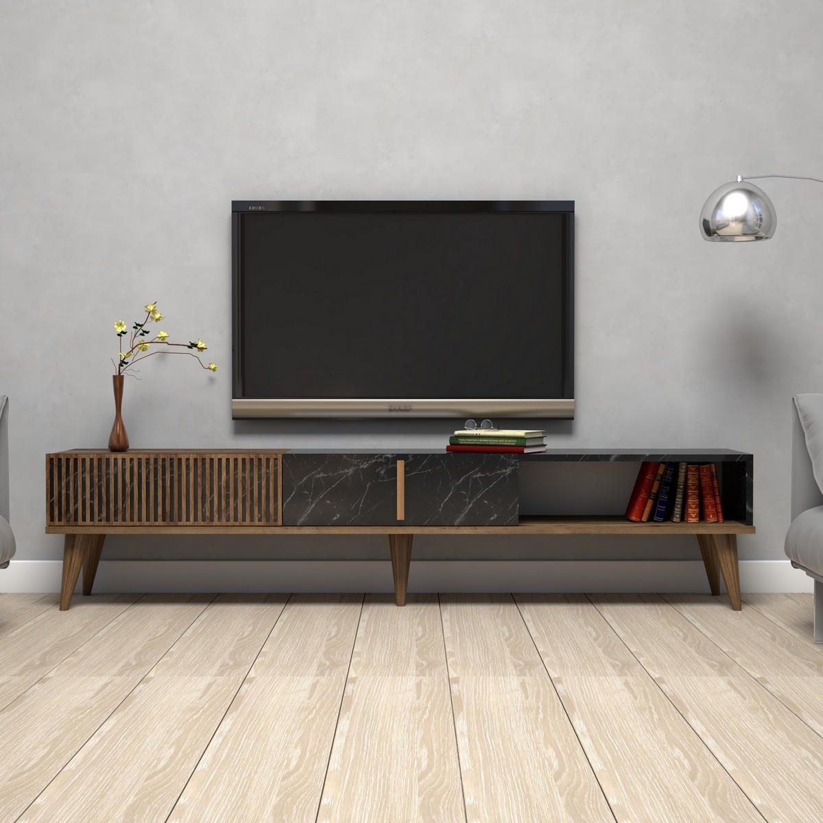 TV-MÖBEL Milan Nussbaum-Schwarz - Nussbaumfarben/Schwarz, Holz (180/40/35cm) - Habitat Garten
