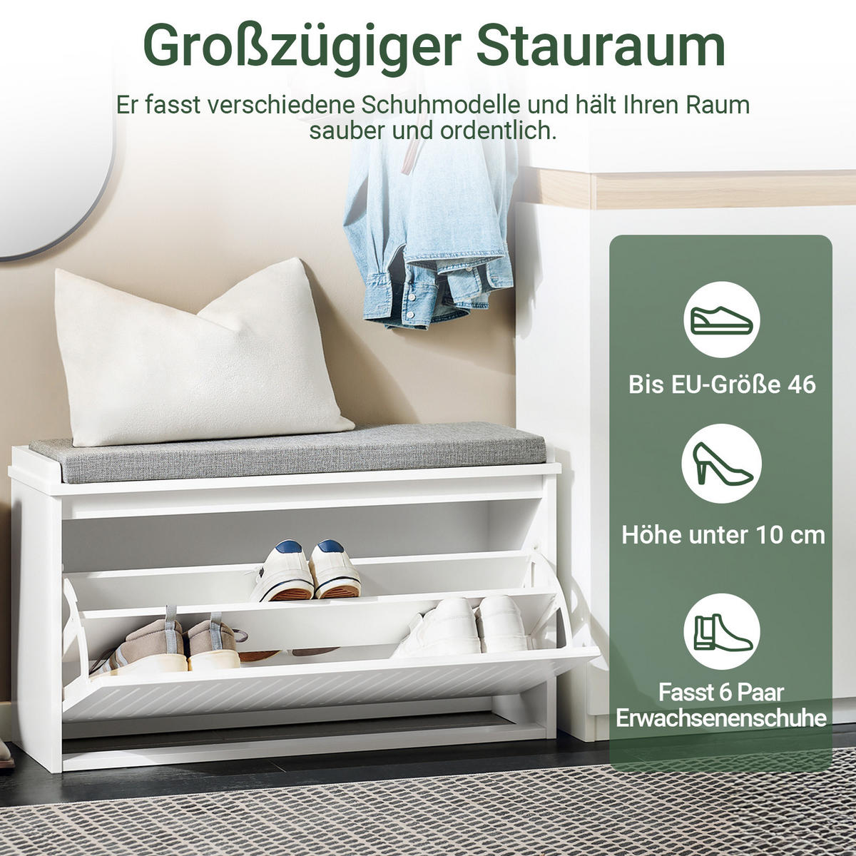 SCHUHBANK mit Sitzfläche, Weiß 80x26x45 cm - Weiß, Holzwerkstoff (80/45/26cm) - SoBuy