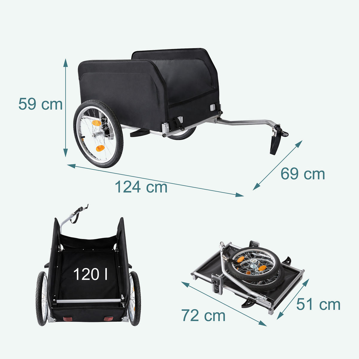 PŘÍVĚS za kolo-nákladní přívěs - různobarevná, kov/textil (124/59/69cm) - Relaxdays