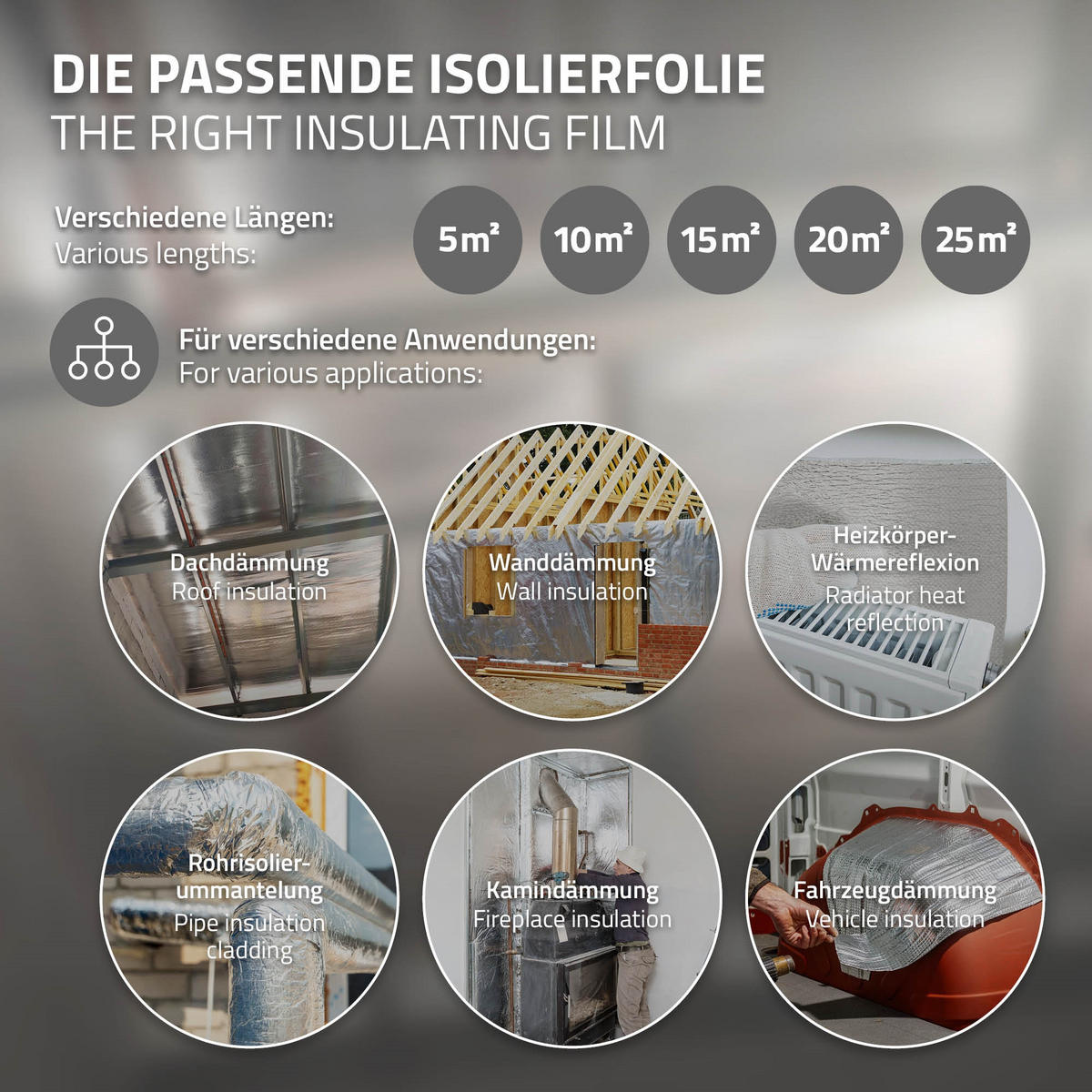 ISOLIERFOLIE 1 x 20 m für Wärmedämmung und Kälteschutz Doppelseitige Alu-Dämmfolie 6mm Dicke - Silberfarben, Kunststoff/Metall (100/0.6/2000cm) - ECD-Germany