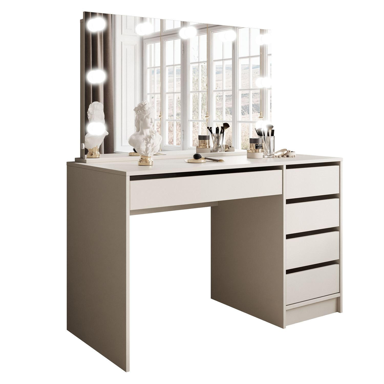 SCHMINKTISCH MADA ELITE in KASCHMIR mit Spiegel und LED Beleuchtung - Kaschmir, Holzwerkstoff (120/142/55cm) - Lookway