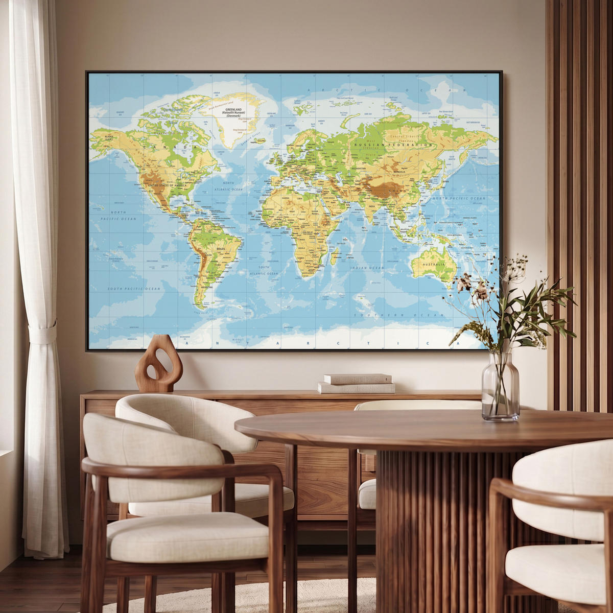 LEINWAND Bilder mit Rahmen - Weltkarte - Statistisch - Blau - Erde - Bildung - 120x80 - Blau, Textil (120/80cm) - MuchoWow