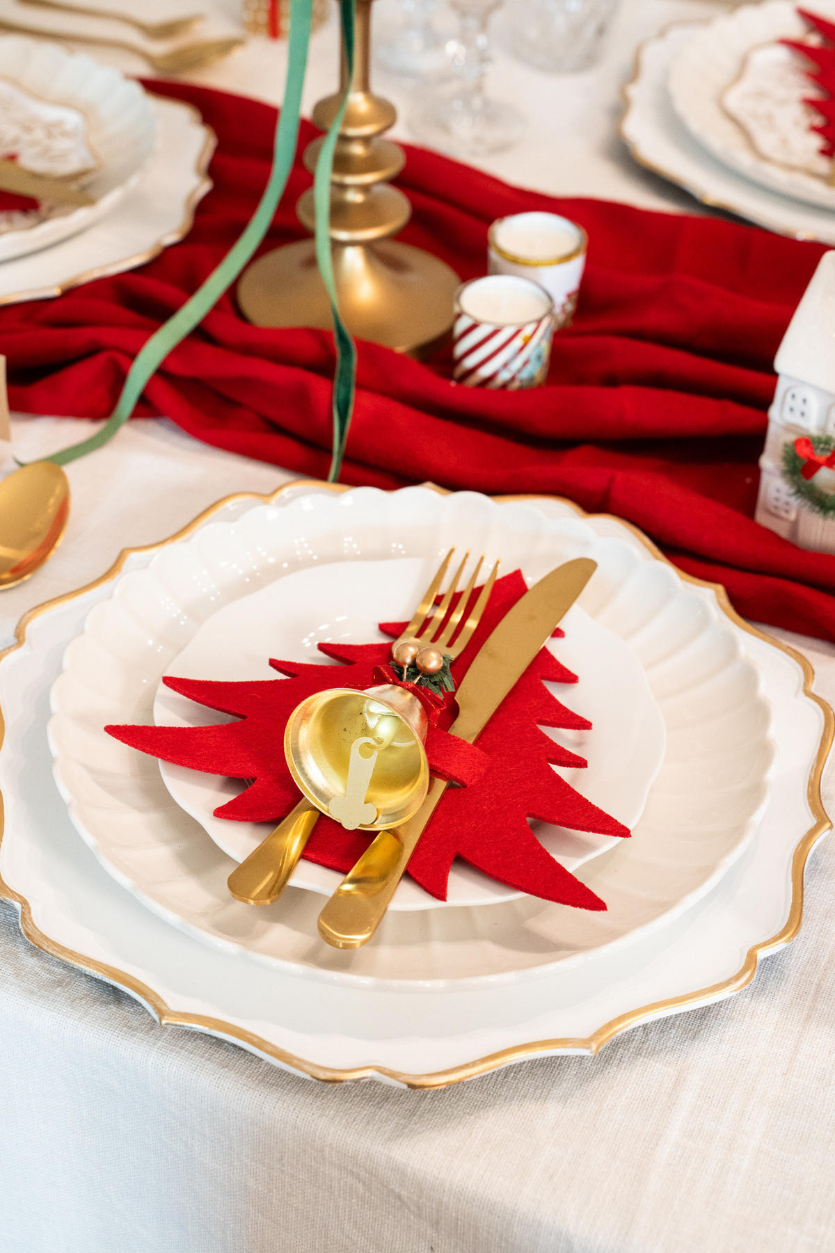BESTECKTASCHEN Weihnachtsbaum 4er-Set 19,5/1,5/18,5 cm - Rot, Textil (1.5/18.5/19.5cm) - Home Styling Collection