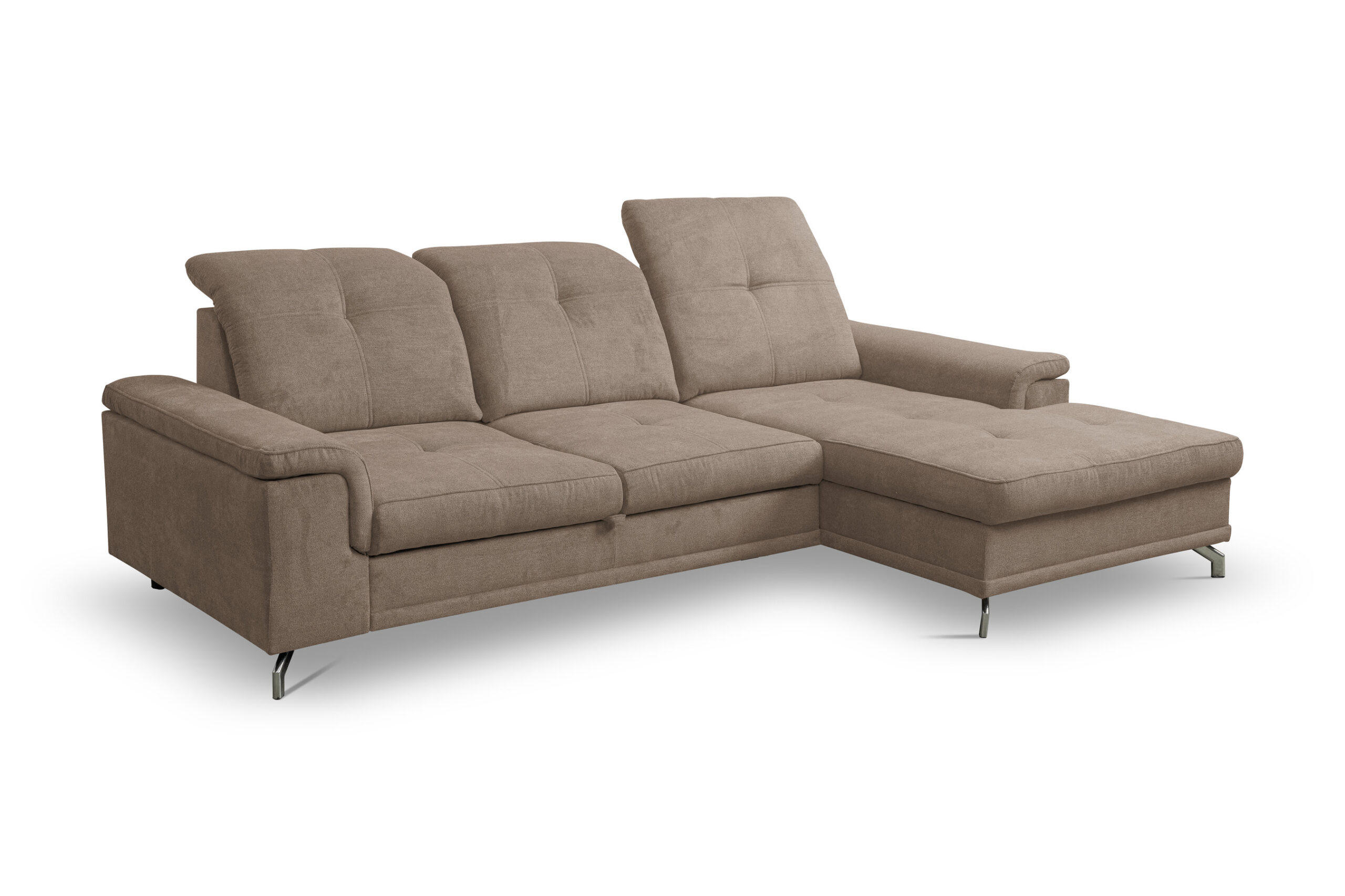ECKSOFA PANAMA mit Schlaffunktion und Bettkasten, Farbe: Braun, Velourstoff, Ottomane Rechts - Braun, Textil (270/180cm) - VENASI MÖBEL