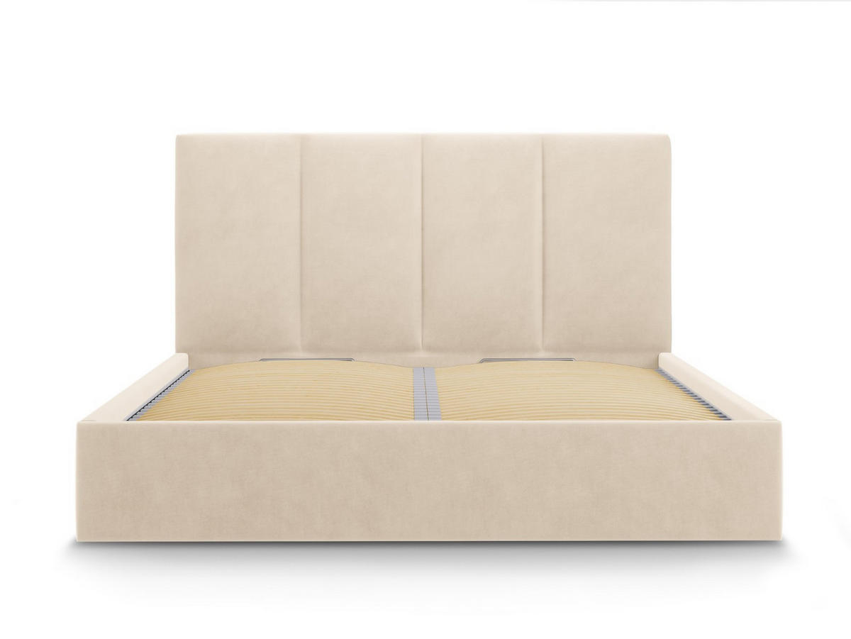 BETT mit Bettkasten und Kopfteil Pyla aus Samt beige 160x200cm - Beige, Textil (160/200cm) - Micadoni