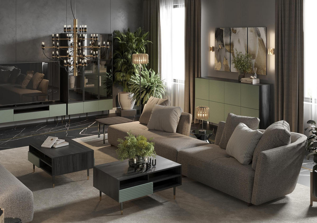 KOMMODE Imperio Pistaziengrün, Für Das Wohnzimmer - Schwarz/Grün, Holzwerkstoff (180/108/42cm) - Bettso