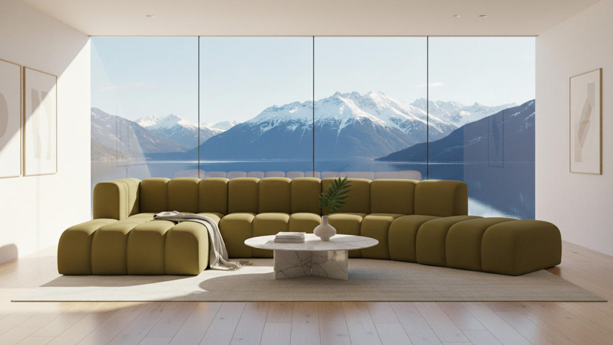 ECKSOFA L-Form GRAND Round, Stoff Salvador, Olive, Links - Olivgrün, Holz (445/179cm) - Kaiser Möbel