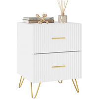 NACHTTISCH mit vertikalen Linien, Weiß+Golden - Goldfarben/Weiß, Holzwerkstoff/Metall (40/53/35cm) - Woltu