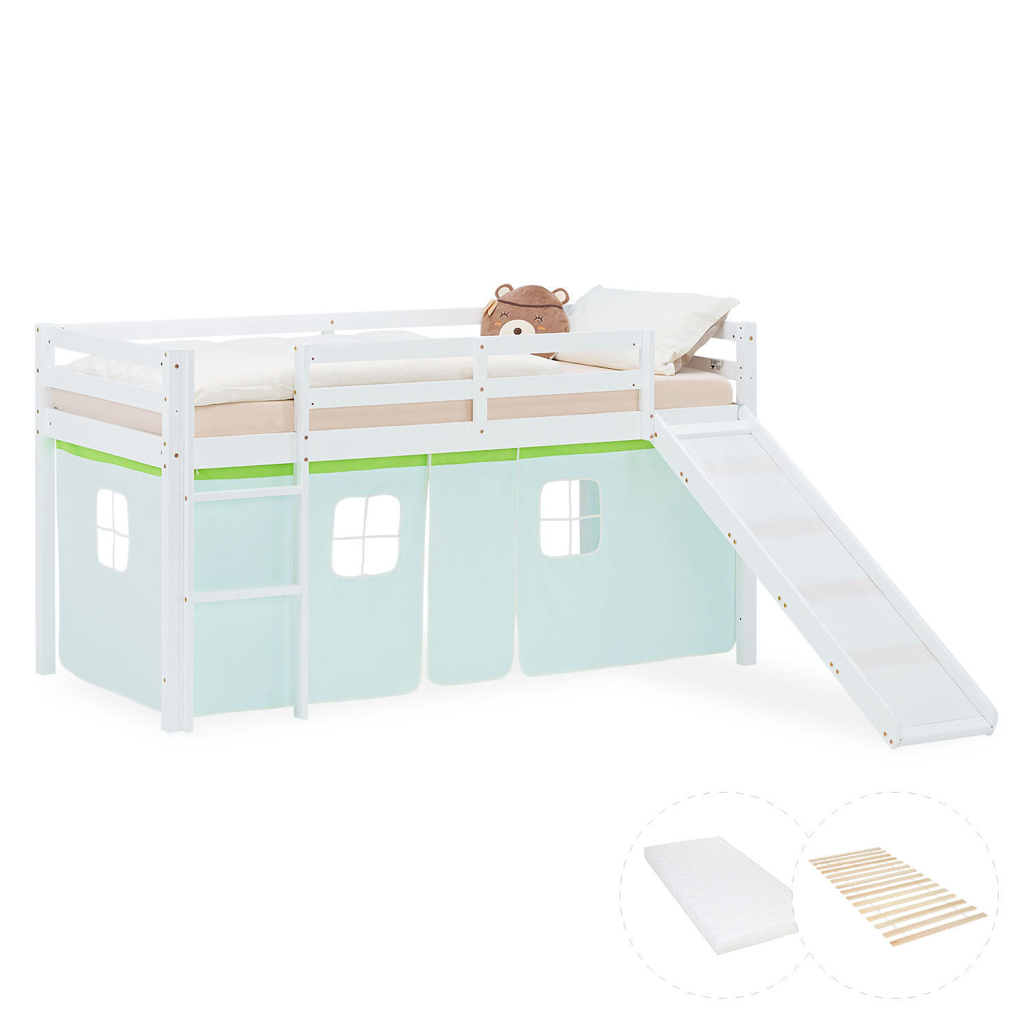 Homestyle4u Hochbett Grün, Weiß 90x200 cm