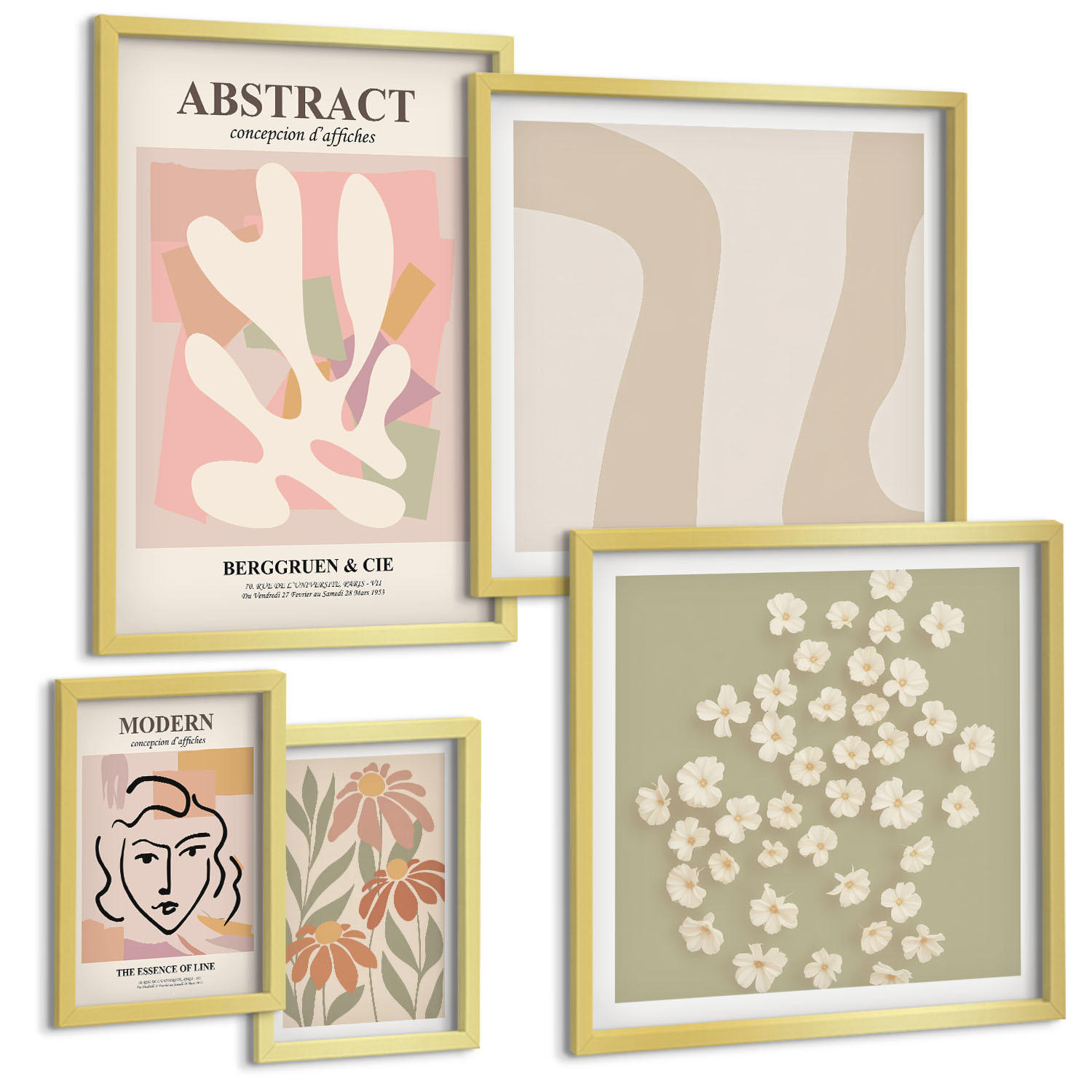 BILDER SET 5er Set - 50x50 cm & 20x30 cm & 40x60 cm Goldrahmen - Moderne abstrakte Frau - Goldfarben, Kunststoff (40/60cm) - TULUP
