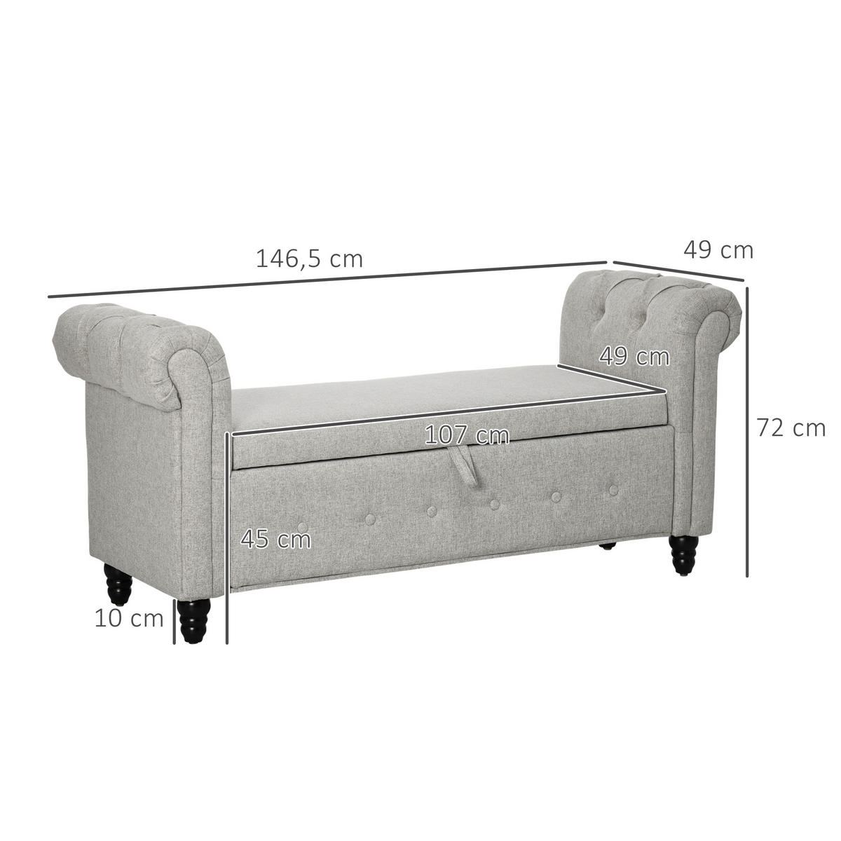 TRUHENBANK DE-16371 2-in-1 mit Stauraum Grau - Grau, Textil (146.5/72/49cm) - ComfortXL