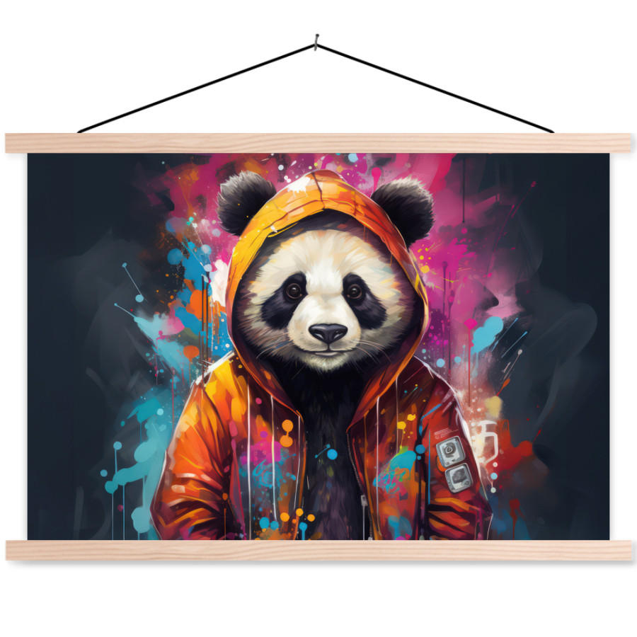 POSTER Panda - Jacke - Graffiti - Orange 90x60 cm - Orange, Textil (90/60/0.15cm) - MuchoWow