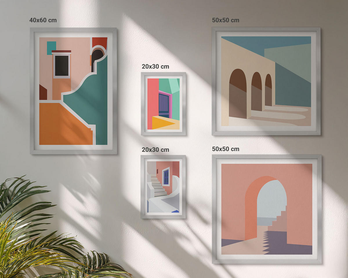 BILDER SET 5er Set - 50x50 cm & 20x30 cm & 40x60 cm Silberner Rahmen - Farbenfrohe moderne Gebäude - Silberfarben, Kunststoff (40/60cm) - TULUP