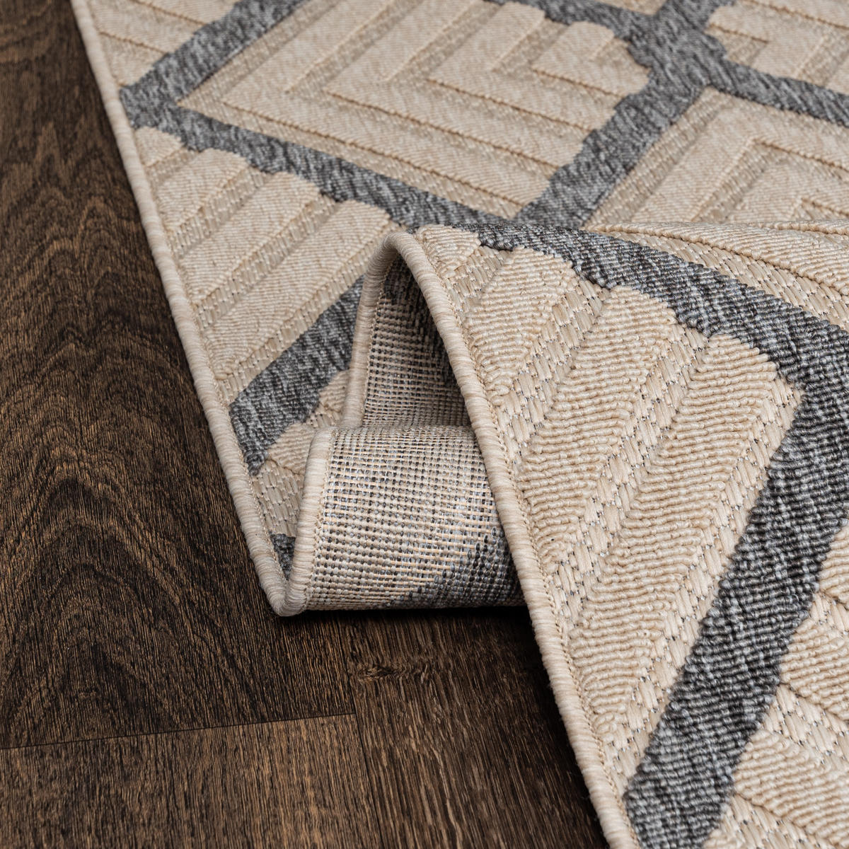 TEPPICH Beige In-Outdoor Geometrisch - Kurzflor Rechteckig - 60 x 100 cm - Anthrazit/Creme, Textil (60/100cm) - Mazovia
