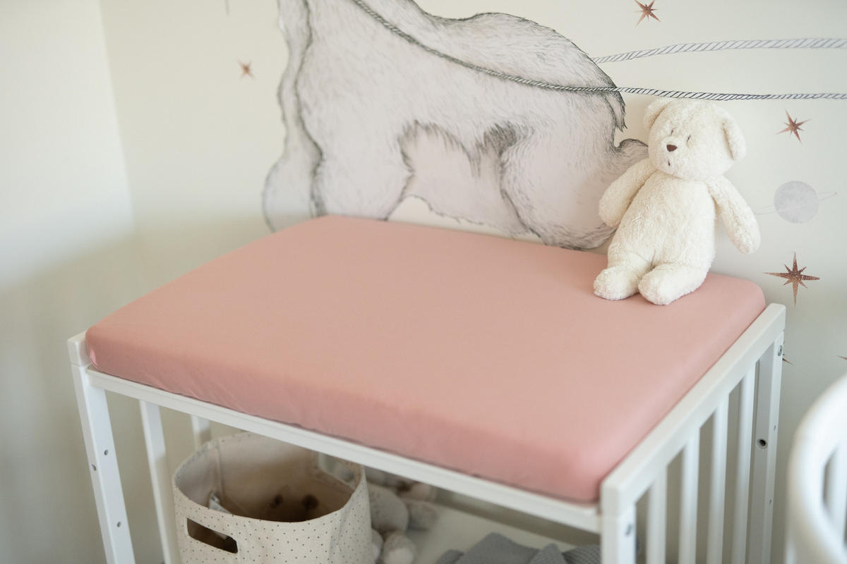 CEARȘAF cu elastic pentru bebe raft 7in1 - roz, material textil (50/73cm) - waldin