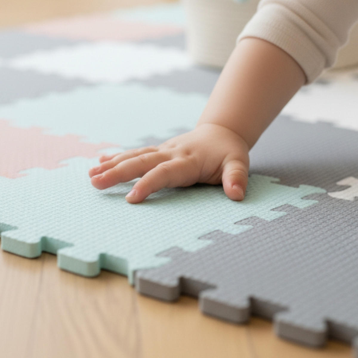 SPIELMATTE ab Null - 360/120/1 cm Puzzlematte Rosa/Grau/Weiß/Mint - Multicolor, Kunststoff (30/30cm) - Littletom