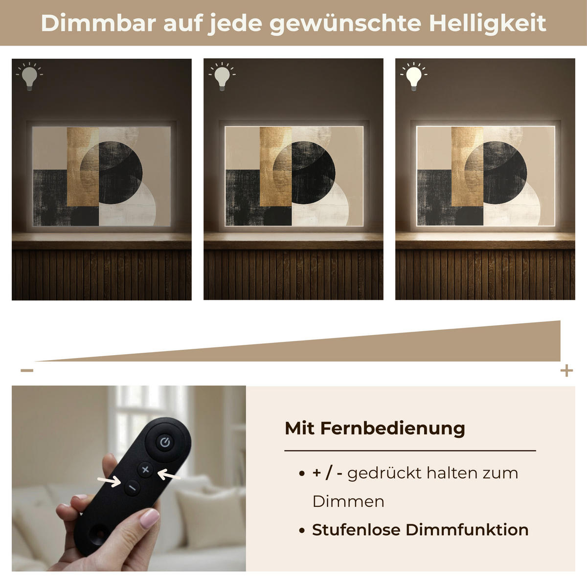 WANDLEUCHTE MIT AKKU Abstrakt - Modern - Schwarz - Gold 40x30 cm - Sandfarben, Holzwerkstoff (40/30/8cm) - OnlyWow