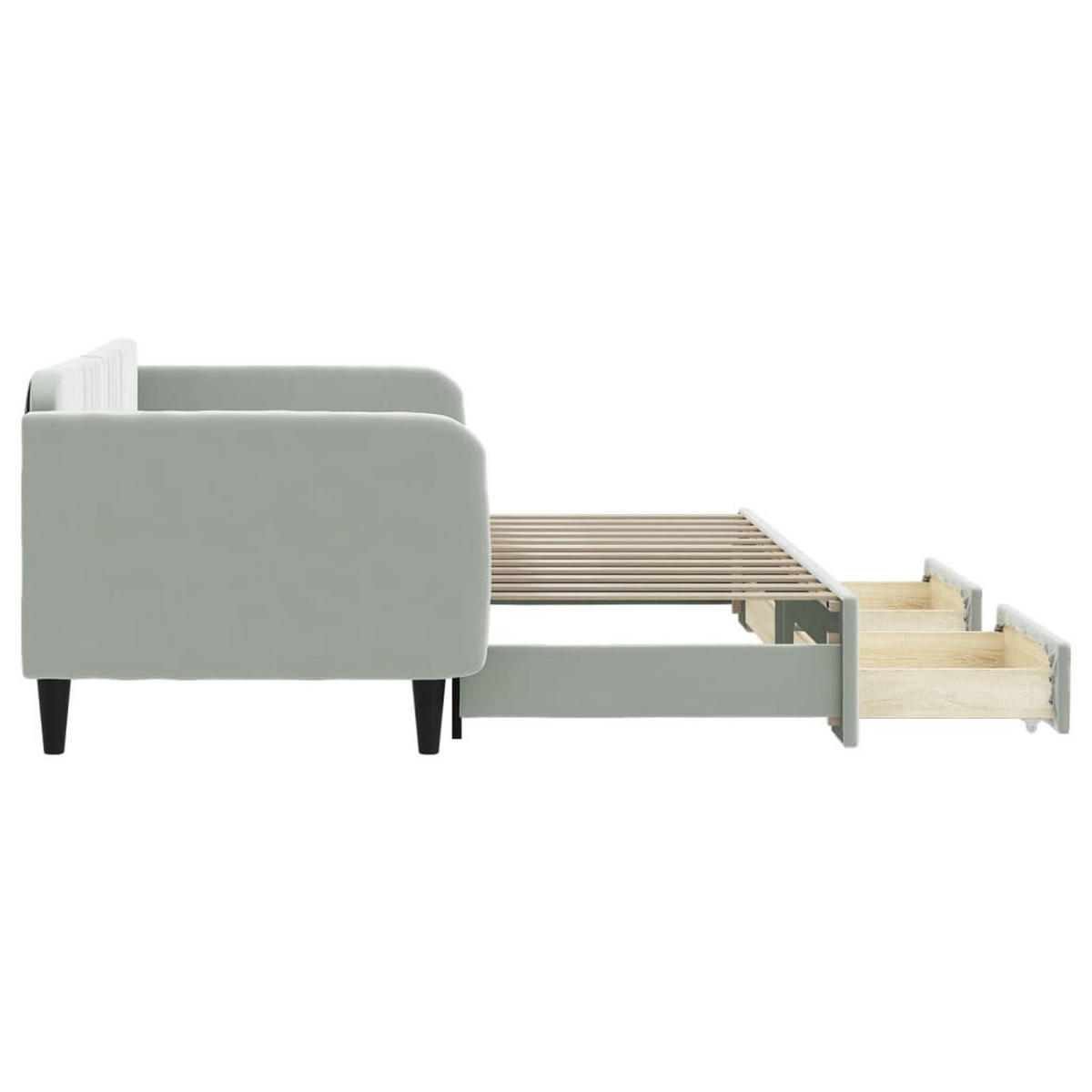 TAGESBETT Ausziehbar mit Schubladen Hellgrau 90x200 cm Samt - Grau, Textil (192.5/75/223cm) - furnicato