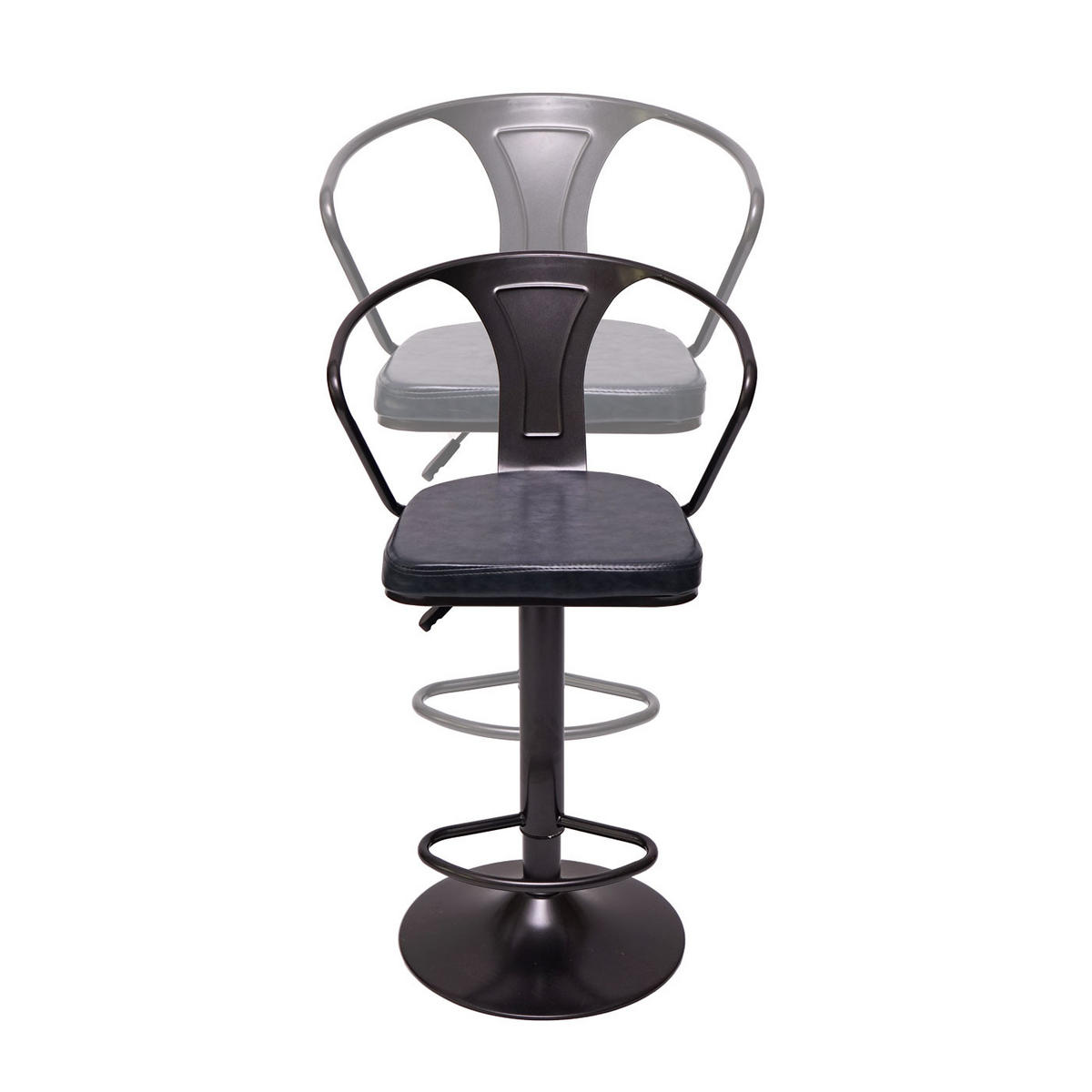 BARHOCKER 2er-Set mit Lehne Sitzhöhe 63-83cm Armlehne drehbar vintage Schwarz-grau höhenverstellbar - Grau, Kunststoff (51/108/45cm) - PROREGAL