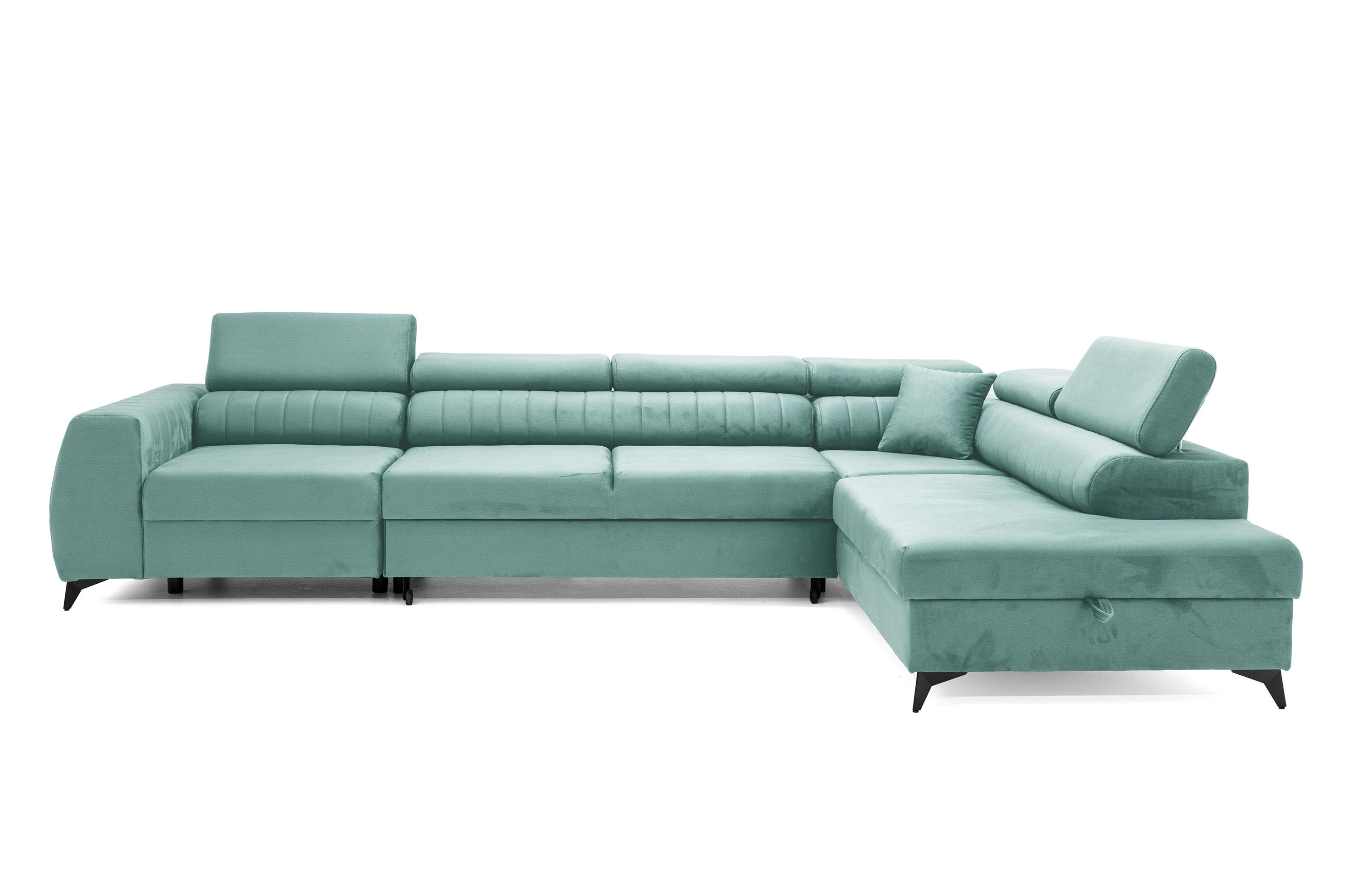 ECKSOFA PIERO MAXI Rechts mit Schlaffunktion 195x125 Velours Türkis - Türkis/Schwarz, Holz/Textil (203/350cm) - Muffo
