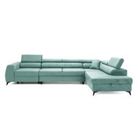 ECKSOFA PIERO MAXI Rechts mit Schlaffunktion 195x125 Velours Türkis - Türkis/Schwarz, Holz/Textil (203/350cm) - Muffo