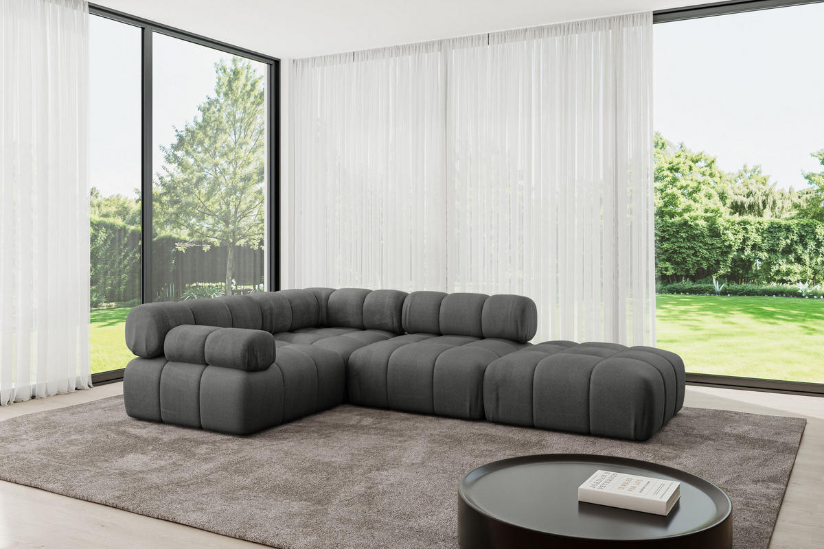 ECKSOFA modulares Sofa Felto-L1 - 285x190x70 cm Dunkelgrau Velours - Dunkelgrau, Holzwerkstoff/Textil (285/190cm) - ALTDECOR