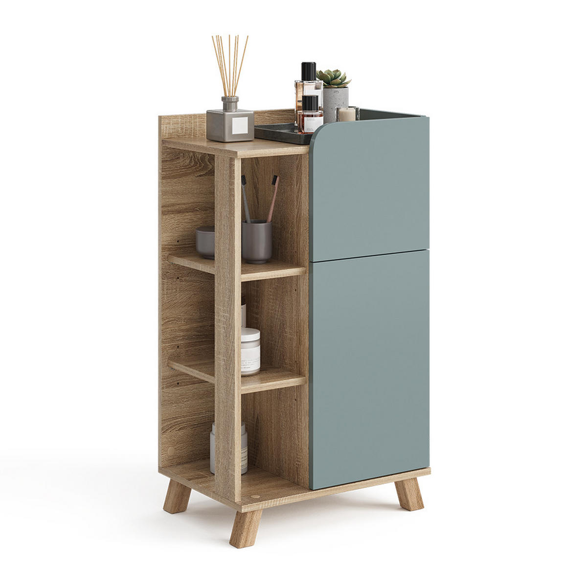 UNTERSCHRANK Karen Blau-Grau 50 x 90 cm mit Tür und Schublade - Dunkelblau/Sonoma Eiche, Holzwerkstoff (50/90/35cm) - Vicco