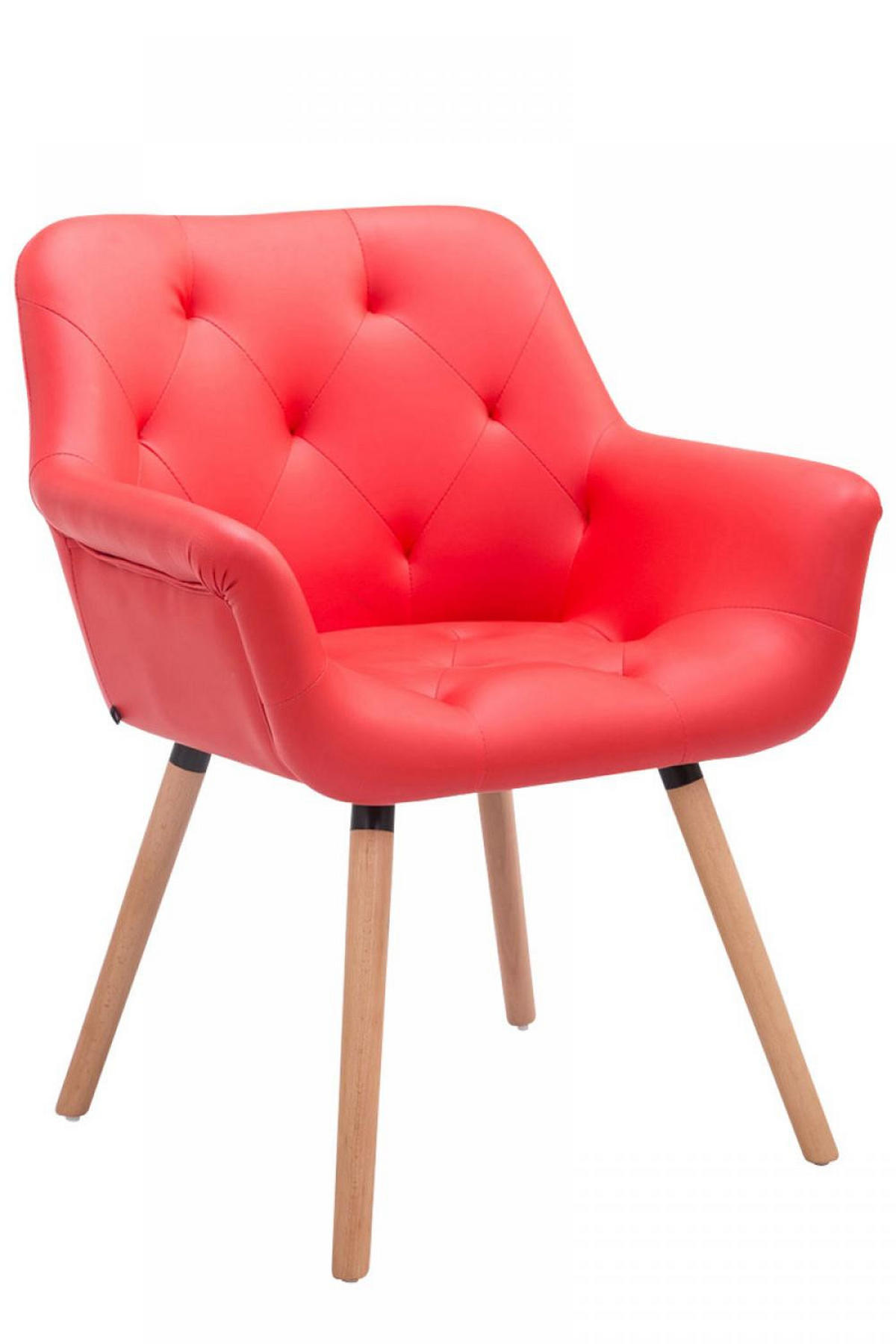 ARMLEHNENSTUHL Lederlook rot - Eukalyptusholzfarben/Rot, Holz/Textil (67/83/60cm) - CLP